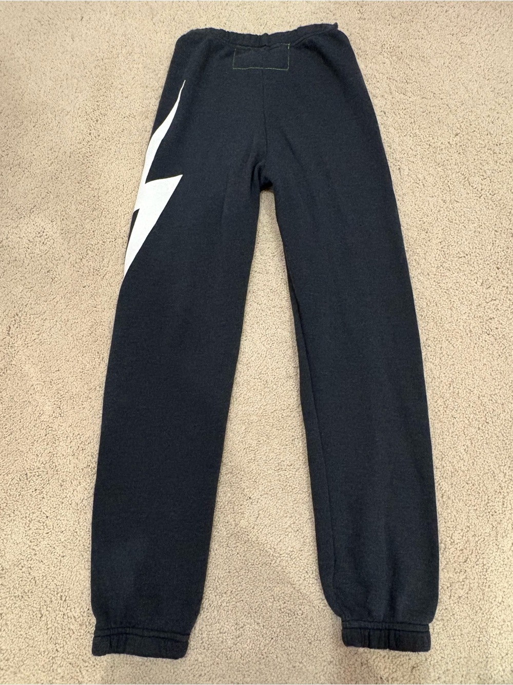 Aviator Nation kids charcoal and white lightening bolt sweat pants, youth 12. - Picture 2 of 3